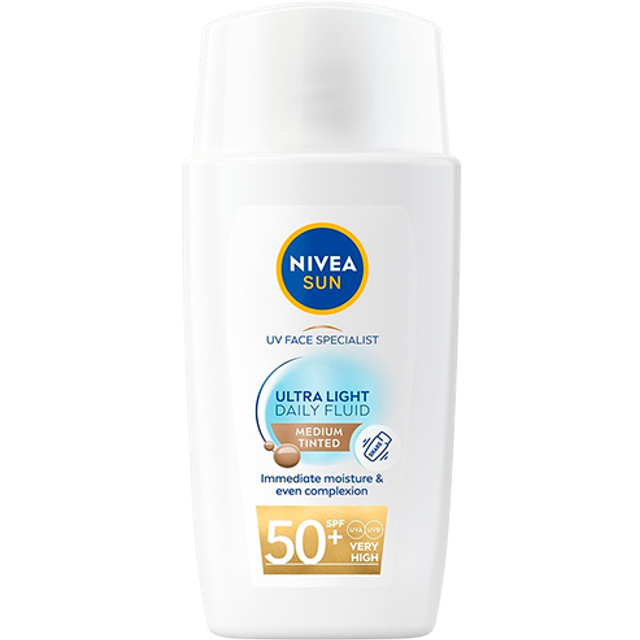 NIVEA SUN UV Ultra Light SPF50+ Tinted Daily Face Fluid, Medium, 40ml