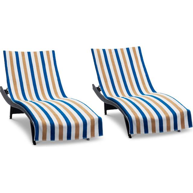 Arkwright Cabo Chaise Lounge Cover - Pack of 2 - Striped Soft Cotton Cabana Towel with Pocket Holder for Beach Pool Outdoor Chair  30 x 85 in.  Royal