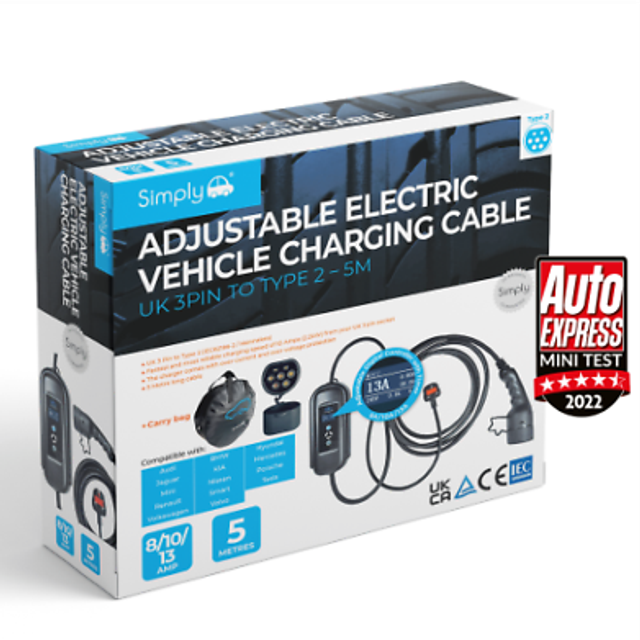 Simply Premium Type 2 to UK 3PIN 5m EV Cable 3.1kW - EV009