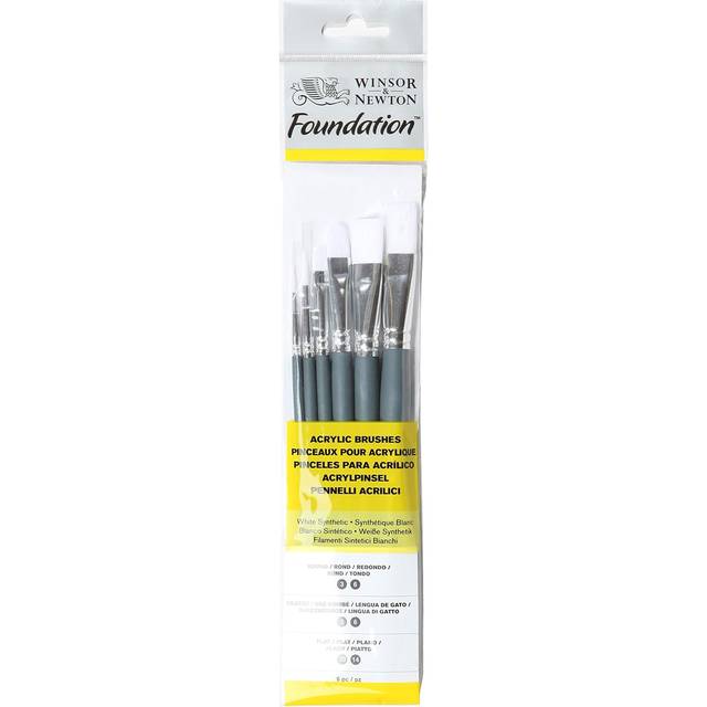 Winsor & Newton : Foundation Acrylic Brush Set : SH Round 3&6 Flat 10&14 Filbert 3&6