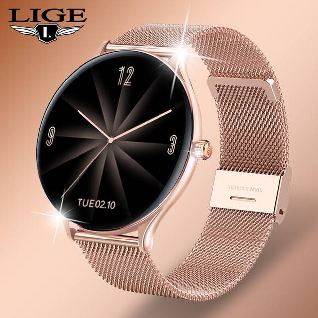 Women Smart Watch Woman Fashion Watch Heart Rate Sleep  Watches(Mesh Belt Gold)