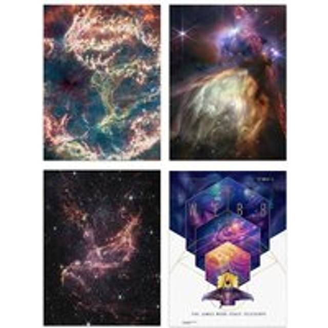 Wall Art Print Pack of 4 NASA James Webb Space Telescope Images Rho Ophiuchi Cassiopeia A SMC Galaxy Star Formation Living Room s Set - Multi - W12 in - W12 inch x H16 inch