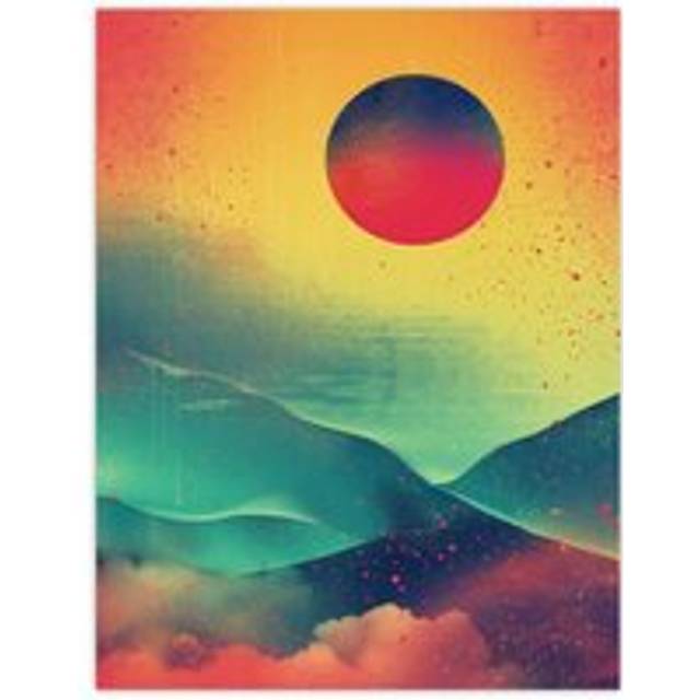 Wall Art Print Abstract Mountain Landscape Sunset Poster - Multi - W24 inch x H32 inch