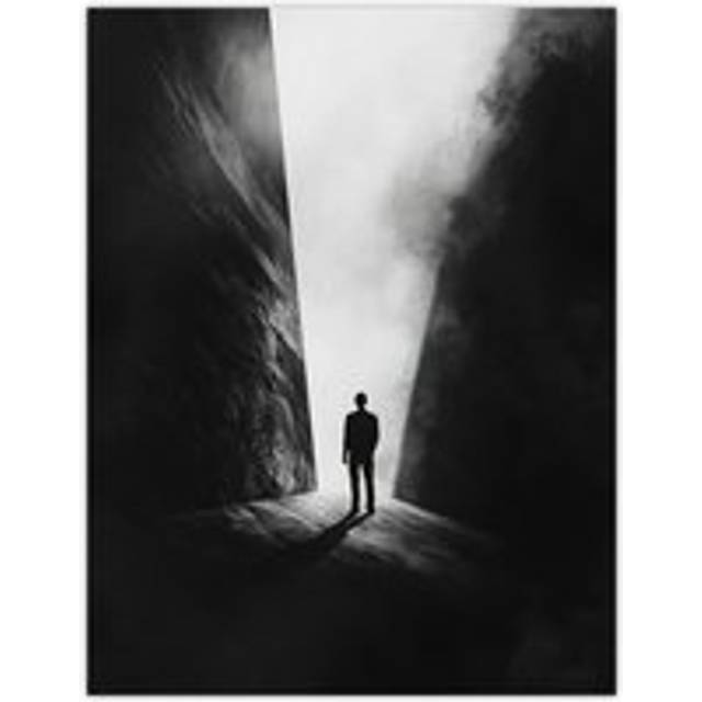 Follow Light Silhouette Door Sci Fi Conceptual Wall Art Print - Black - W12 inch x H16 inch