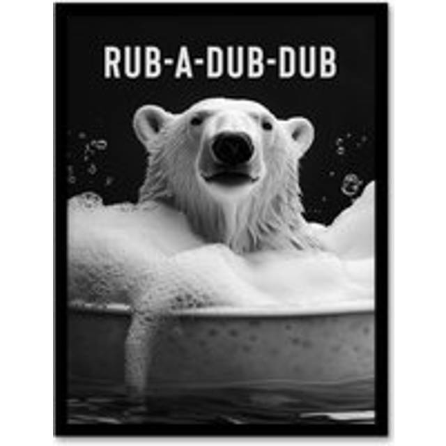 Polar Bear in Bathtub Bath Time Rub A Dub Fun Framed Art Print - White - W12 inch x H16 inch