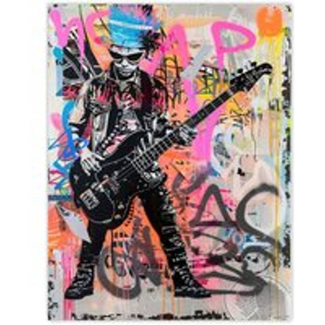 Punk Music Bass Guitarist Colourful Street Art Wall Art Print - Multi - W24 inch x H32 inch