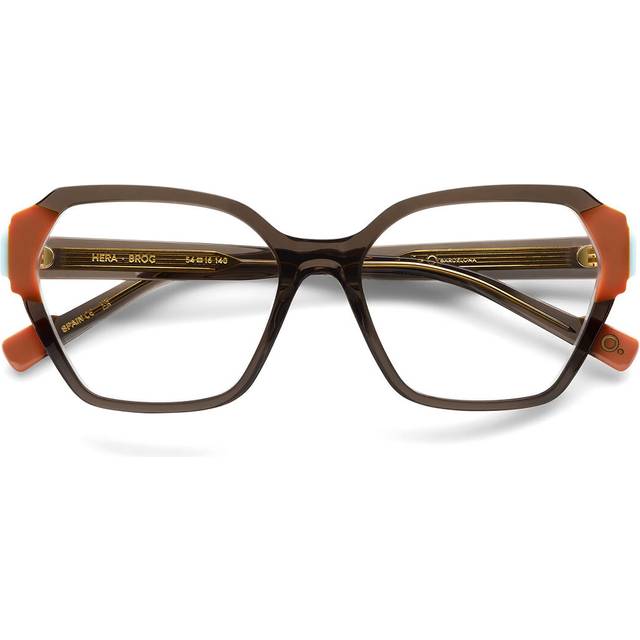 Etnia Barcelona Hera BROG Women's Eyeglasses Brown Size 54 (Frame Only) - Blue Light Block Available - Transparent Dark Brown Orange Laminate (54)