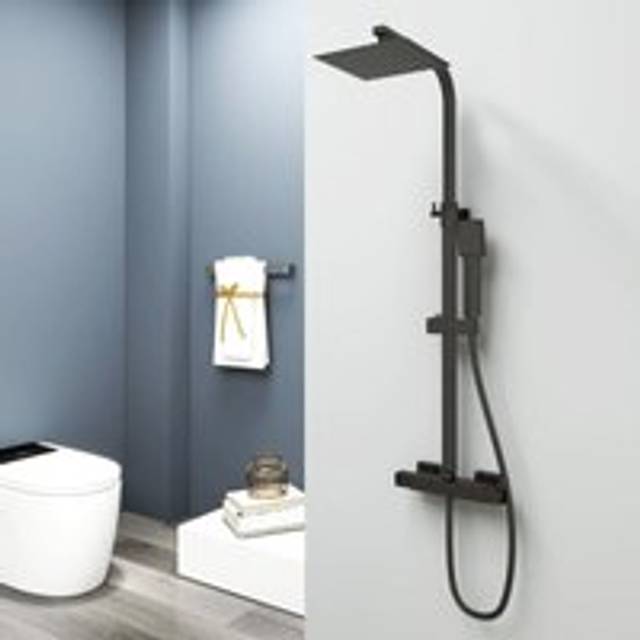 Aica Bathroom Thermostatic Exposed ValveTwin Head Mixer Shower Set Square