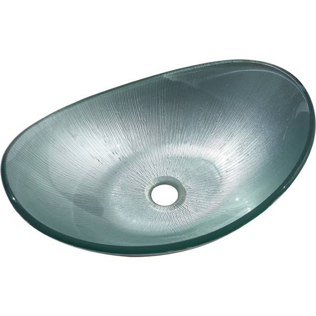 H&O Direct Silver Glass Oval Bathroom Vessel Sink with Drain - 16 x 53 x 37cm