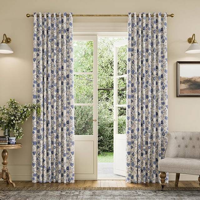 Joules Indienne Floral Lined Curtains 90" x 72", Blue