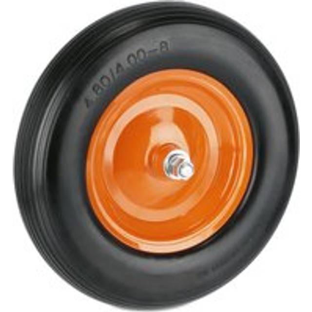 Wheelbarrow Tyre, 4.80Â4.00-8, Solid Rubber Spare Wheel, Steel Rim, Puncture-Proof, with Axle, Black/Orange