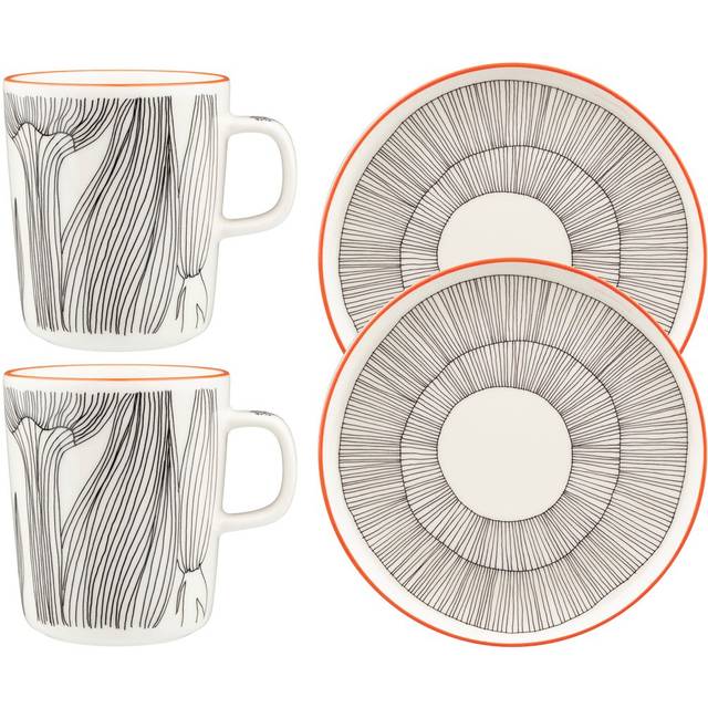 Marimekko Kukat Puhkeavat frukostset 4 delar White-black-orange