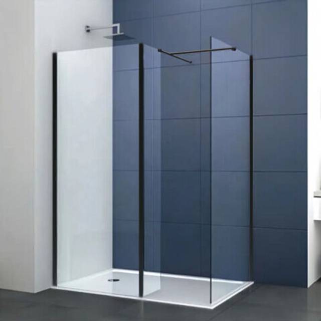 (1200mm Screen With 900mm End + Flipper) Walk In Shower Screen Black or Enclosure Flipper Wet Room 8mm Easy Clean Glass