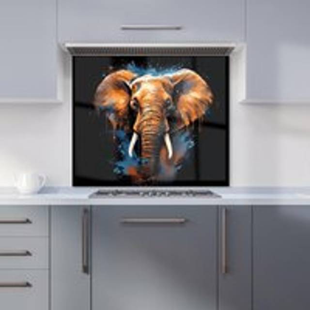 Warren Reed - Designer Splashart Elephant Blue Kitchen Splashback W600Mm X H750Mm, Multi