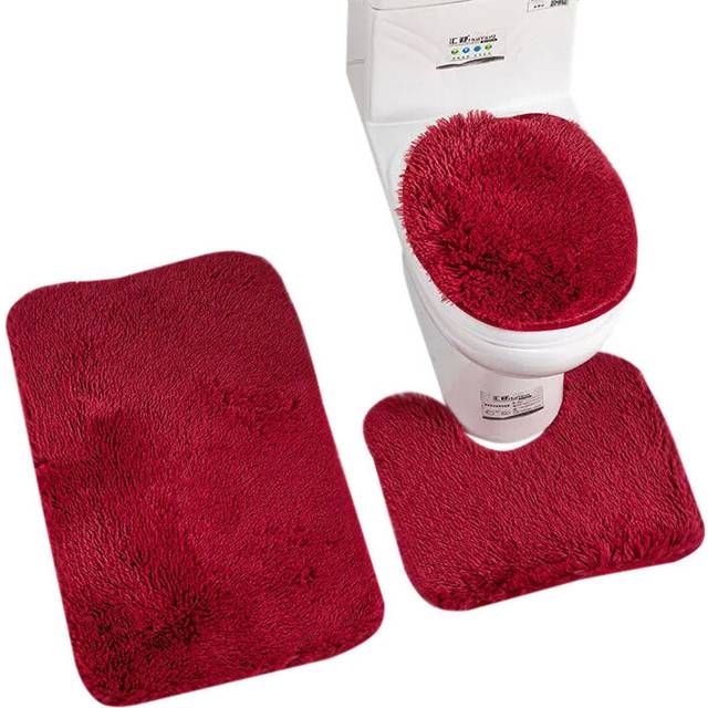Bath Mat Set Burgundy Bathroom Silk Tie Dye Toilet Soft Non Slip Rug Bath Mats Rugs & Toilet Covers