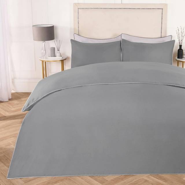 Luxury Duvet Cover Set Piped Edge Soft Quilt Pillowcase Bedding - Charcoal - King