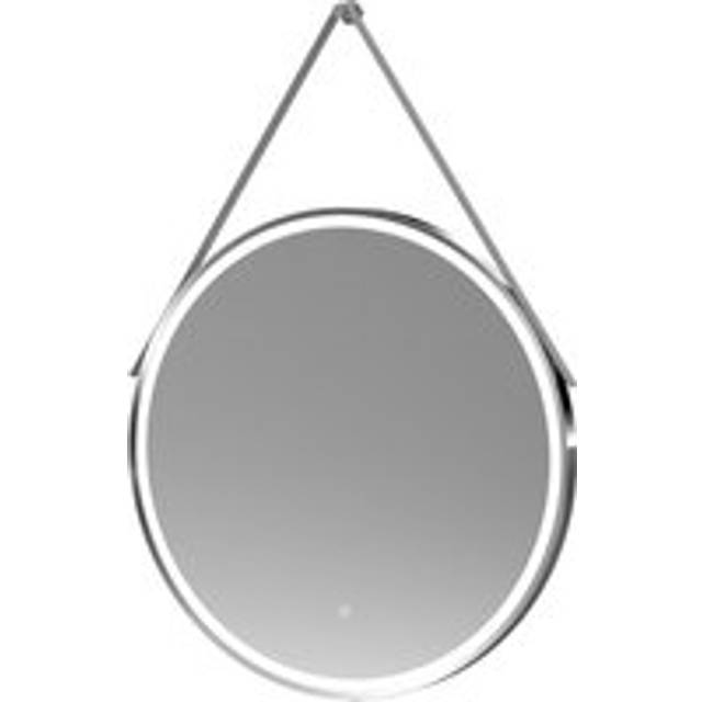 Round LED Illuminated Touch Sensor Framed Mirror with Demister & Strap, 800mm - Chrome/Grey
