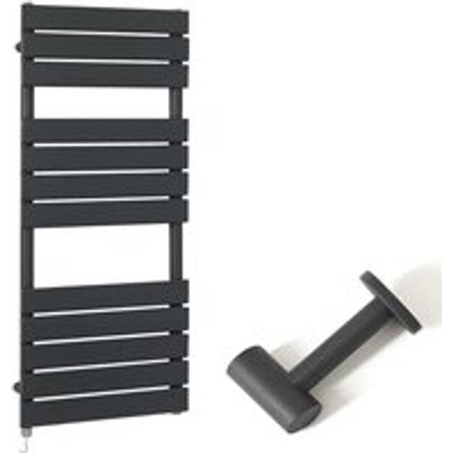 Milano - Lustro Electric - Modern Anthracite Flat Panel Heated Towel Rail Radiator with Simple Heating Element and Cable Cover - 1200mm x 450mm