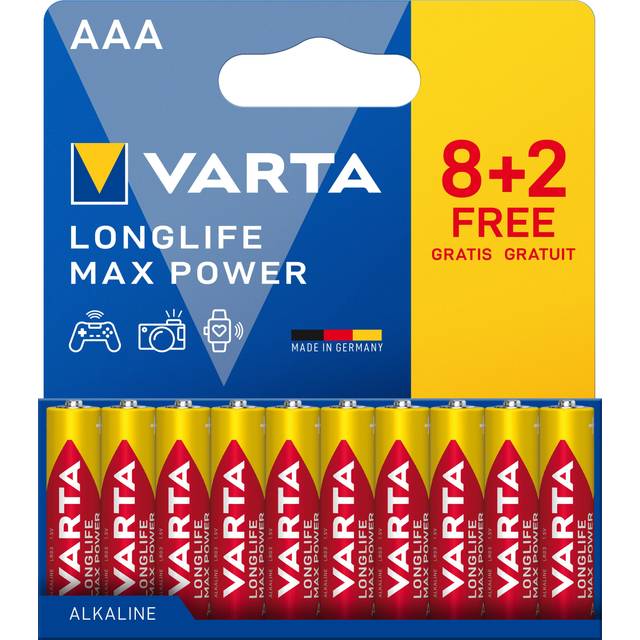 Batteri AAA (R03) Varta Longlife Max Power AAA Blister 10 (8+2) Alkaliskt 1.5 V 10 st