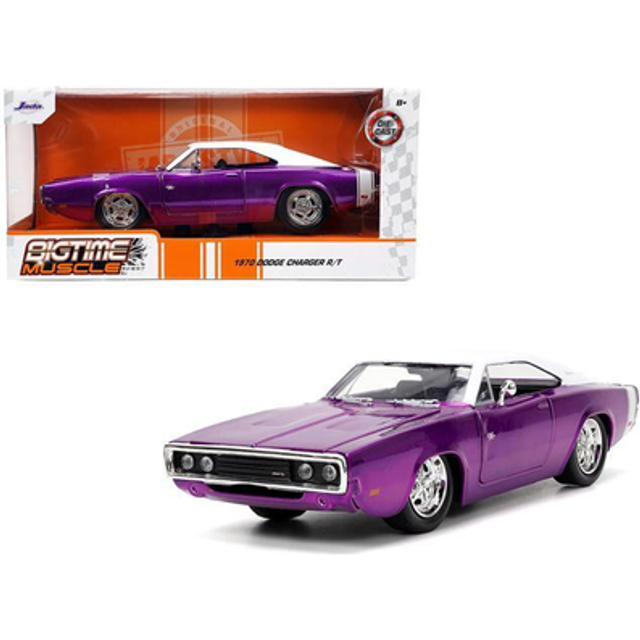 1970 Dodge Charger R/T Purple Metallic with White Top and Tail Stripe "Bigtime Muscle" Series 1/24 Diecast Model Car by Jada