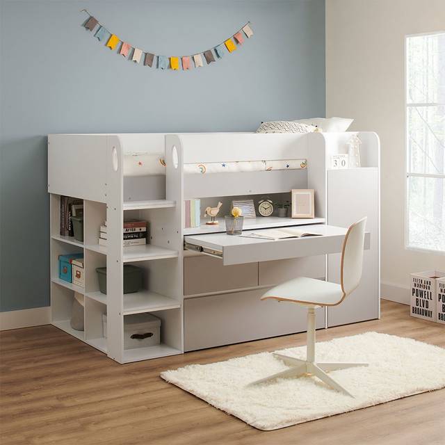 Flair Bailey Kids Cabin Bed with Desk & Storage White & Grey