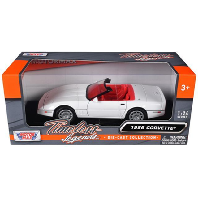 1986 Chevrolet Corvette C4 Convertible White with Red Interior "Timeless Legends" Series 1/24 Diecast Model Car by Motormax