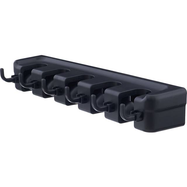 Superio Mop and Broom Holder Wall Mount (Black) Cleaning Tools Wall Organizer  5 Rack Slots and 6 Hooks for Kitchen Closet Garage Garden and