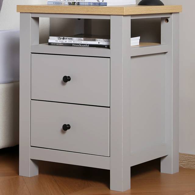 Home Garden Direct Wiltshire 2 Drawer Bedside - Grey -, Grey