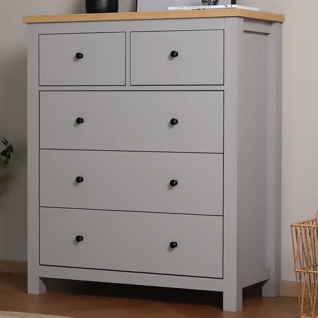 Wiltshire Chest of 5 Drawers with Wooden Top - Grey