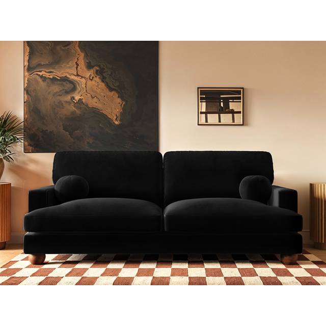 Solace+Co Solace+co Addison 3 Seater Velvet Sofa - Black, Black