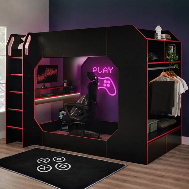 Recoil Boss Pod Small Double Gaming High Sleeper with Storage Black & Red