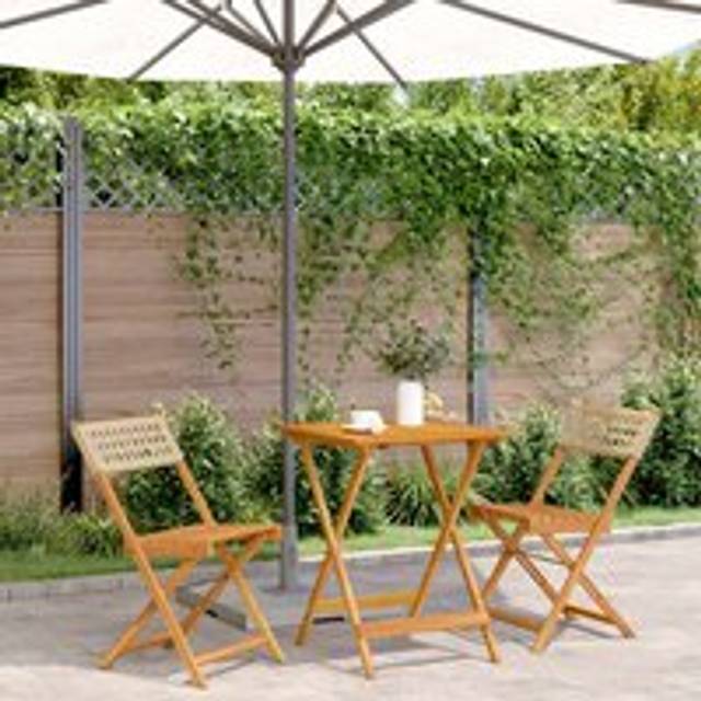 3 Piece Bistro Set Beige Poly Rattan and Solid Wood - One Size