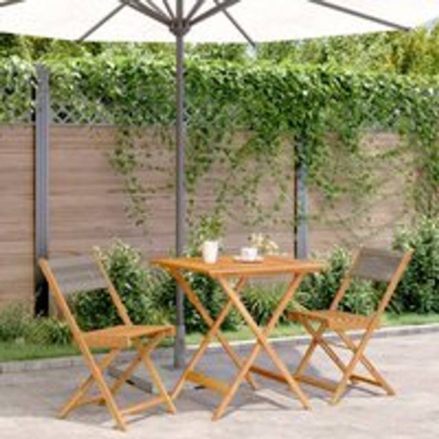 3 Piece Bistro Set Grey Polypropylene and Solid Wood - One Size