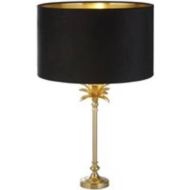 Searchlight 81212BK Palm Table Lamp Satin Brass Black Velvet Shade
