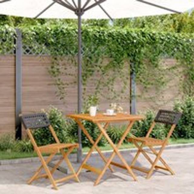 3 Piece Bistro Set Black Poly Rattan and Solid Wood - One Size