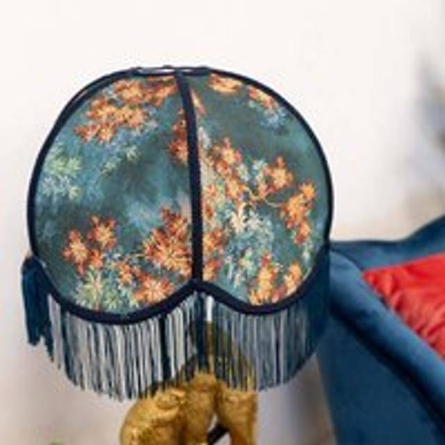 Floral Design Frilled Lampshade (Only) - Blue - One Size