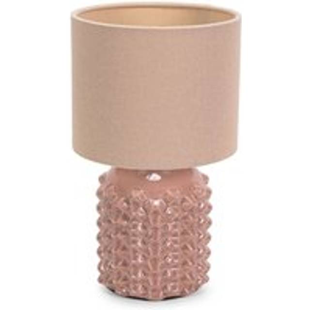 ValueLights Asha Ceramic Pink Geo Table Lamp with Drum Shade & Bulb