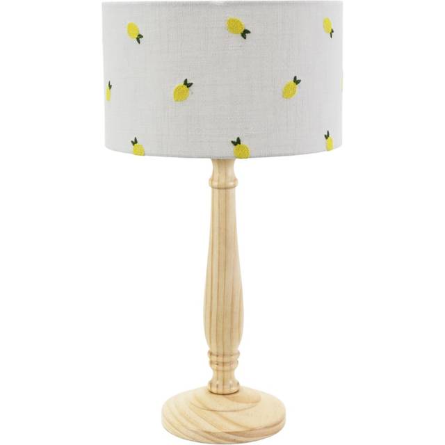 Victoria Light Wood Candlestick Table Lamp with Lemon Embroidered Lamp Shade and led Bulb