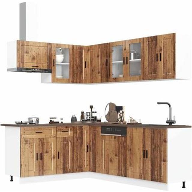 (old wood) vidaXL 11 Piece Kitchen Cabinet Set Porto Brown Oak Engineered Wood