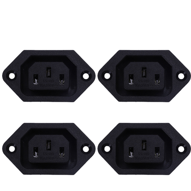 4X AC 250V 10A IEC 320 C13 Panel Mount Plug Connector Socket Black