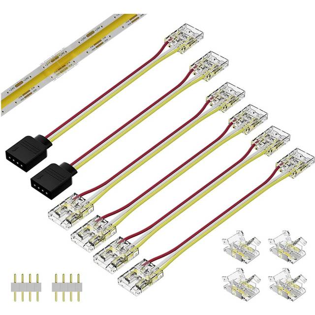 10mm Connectors for CCT Tunable COB LED Strip Light 3 Pin Solderless Terminal Extension Connection Kit