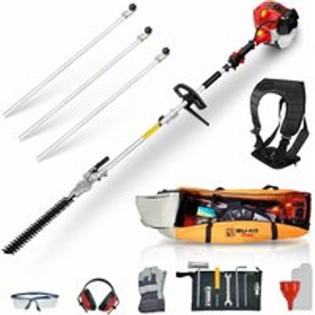 52cc Long Reach Petrol Hedge Trimmer and 3x 75cm Extension Pole w/Toolbag for Convenient Storage, Precision Trimming for Tall Hedges & Bushes, Easy
