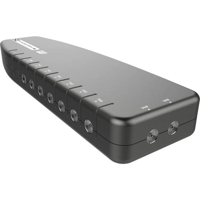 SLx TV Signal Booster Aerial Amplifier, 6 Way Signal Distribution Amplifier with Coax Connections, 4G & 5G Filtering, Indoor TV Aerial, HD & 4K
