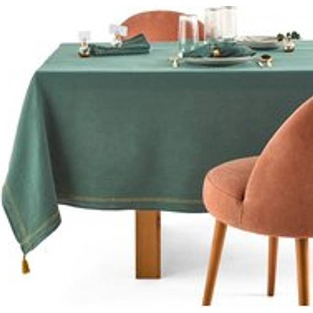 Kumla Embroidered Cotton Muslin Tablecloth - forest green - 150X150CM