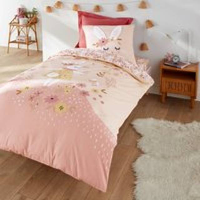 Flower Rabbit Organic Cotton Duvet Cover - Pink Print - SINGLE (140X200cm)