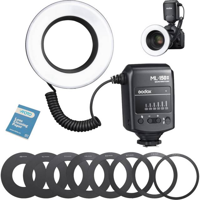 ML-150II Macro Ring Flash Light GN12 5800K 0.1-2s Recycle Times Speedlite with 8 Adapter Rings Compatible for Sony Canon Nikon Fuji Panasonic Olympus