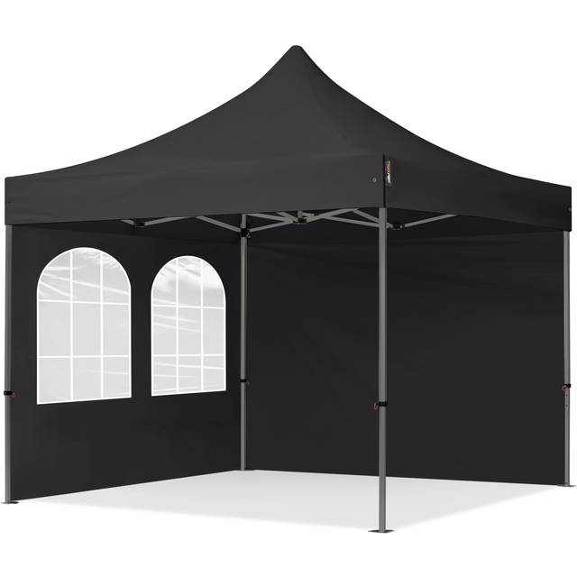 3x3 m snabbtält, Premium stål, med sidodelar (foenster), svart - (600001)