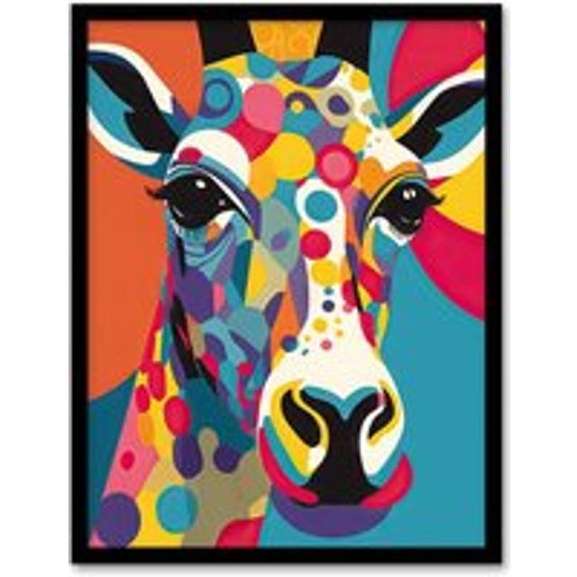 Wall Art Print Colourful Giraffe Graphic Artwork Zoo Animal Geometric Patterns And Shapes Kids Bedroom Painting Art Framed - Multi - A4