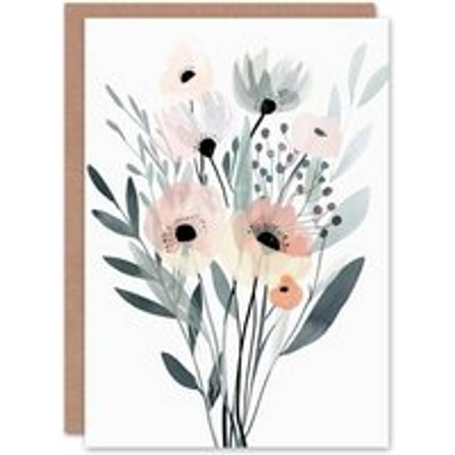Artery8 Greeting Card Abstract Pastel Colour Anemone Flower Bouquet Birthday in Pale Green