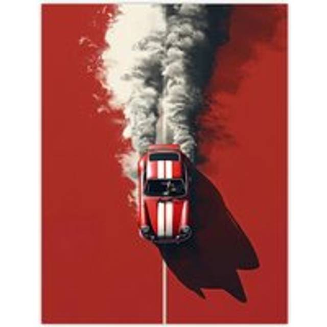 Wall Art Print Red Luxury Car Fumes Speed Petrolhead Bold Man Cave Dad Poster - W12 inch x H16 inch